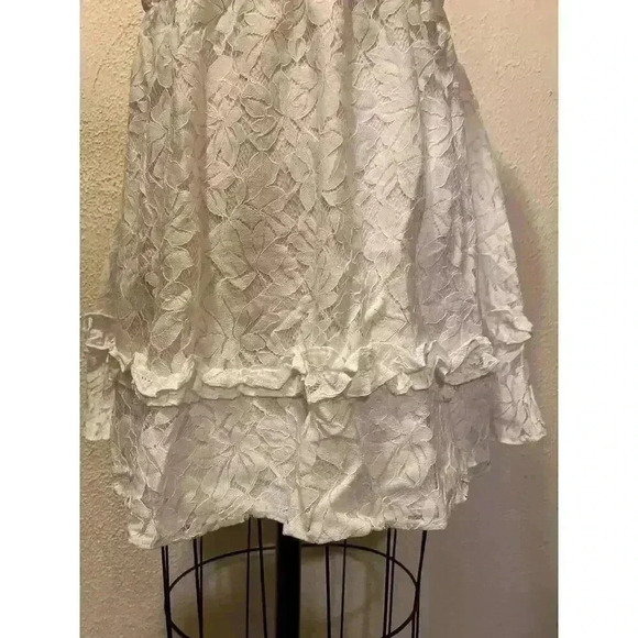 Ruffle Lace Frilled Neck Empire Waist Mini Dress White NWT Size L - Picture 6 of 12
